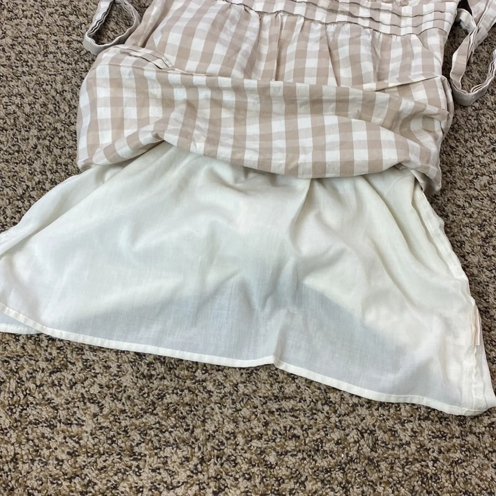 Anthropologie HD in Paris Beige Gingham Ribboned Poplin Dress - Picture 7 of 12